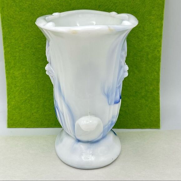 Vintage Akro Agate Iris Floral Marbled Swirl Slag Glass Vase - Picture 7 of 15
